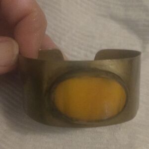 Vintage Brass Cuff Bracelet with Yellow Stone